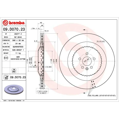 Imagem de BREMBO 09.D070.23 disco de travão 396 26 5 interior ventilado, duas peças revestido JAGUAR: F Pace