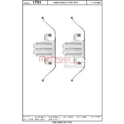 Imagem de METZGER 109 1751 Kit de acessórios, pastilhas travão BMW: 5 Touring, 1 Coupe, 3 Coupe