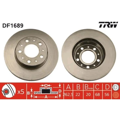 Imagem de TRW DF1689 Disco de travão 263 22 5 108 ventilado pintado VOLVO: 740 Sedan