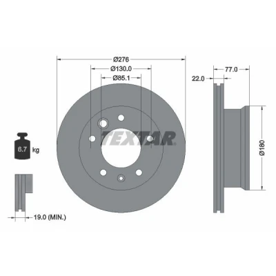 Imagem de TEXTAR PRO 92131503 Disco de travão 276 22 05/07 130 interior ventilado revestido sem pernos fixação da roda, cubo roda
