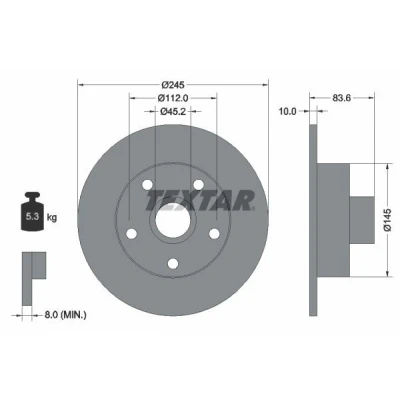 Imagem de TEXTAR 92072100 Disco de travão 245 10 05/05 112 cheio sem pernos fixação da roda, com cubo roda AUDI: A4 B5 Avant, Sedan