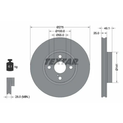 Imagem de TEXTAR PRO 92126003 Disco de travão 275 25 04/06 100 ventilado fora revestido sem pernos fixação da roda, cubo roda