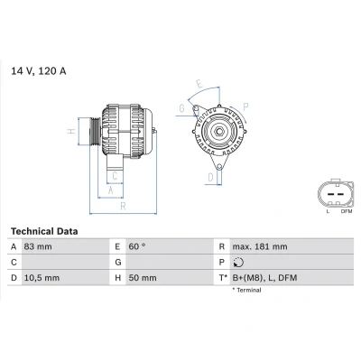 Imagem de BOSCH 0 986 047 540 Alternador 14V 120A MERCEDES BENZ: Classe C T modell, Sedan, ML