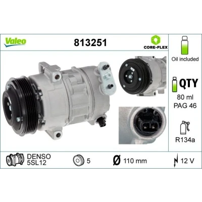 Imagem de VALEO 813251 compressor 5SL12 12 PAG 46 R 134a com óleo de OPEL: Corsa D Hatchback, E Meriva A