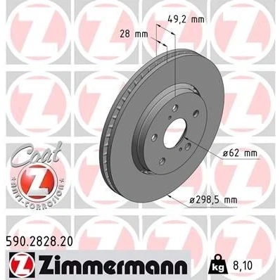 Imagem de ZIMMERMANN 590.2828.20 Disco de travão 298 28 7/5 5 114 ventilado fora revestido TOYOTA: C HR
