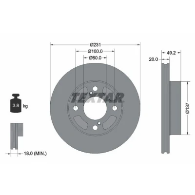 Imagem de TEXTAR 92314003 Disco de travão 231 20 04/06 100 interior ventilado revestido sem pernos fixação da roda, cubo roda