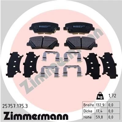 Imagem de ZIMMERMANN 25757.175.3 Jogo de pastilhas para travão disco KIA: CARENS 4, HYUNDAI: SANTA FE 3