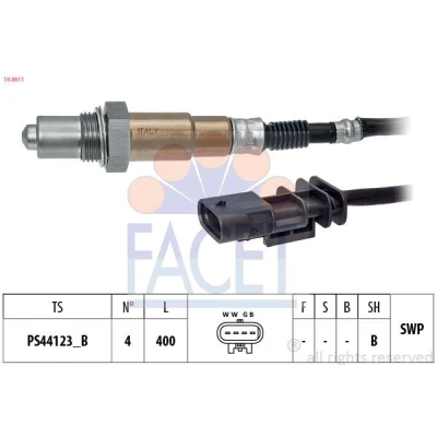 Imagem de FACET 10.8611 Sonda lambda com aquecimento, plana, Rosca pré lubrificada