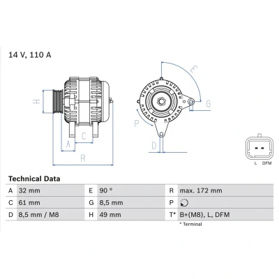 Imagem de BOSCH 0 986 080 330 Alternador 14V 110A RENAULT: MEGANE 2 Kombi, GRAND SCENIC 2,