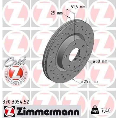 Imagem de ZIMMERMANN 370.3054.52 Disco de travão 295 25 6/5 5 114 interior ventilado, perfurado revestido MAZDA: CX 3, 3 Hatchback, Sedan