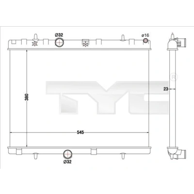 Imagem de TYC Radiador, arrefecimento do motor 380mm 545mm 23mm Aletas de refrigeração unidas mecanicamente CITROËN: C3 I Hatchback, C2 C4 II Cactus