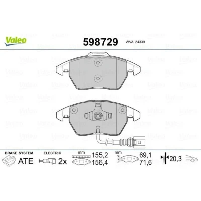Imagem de VALEO 598729 Jogo de pastilhas para travão disco Eixo dianteiro incl. contacto aviso desgaste com chapa anti ruído ALFA ROMEO: 159 Sportwagon