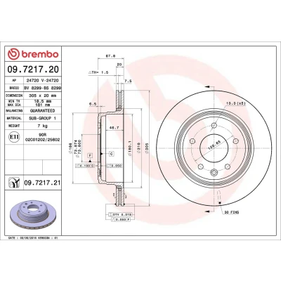 Imagem de BREMBO COATED DISC LINE 09.7217.21 Disco de travão 305 20 5 interior ventilado revestido