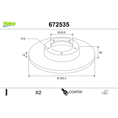 Imagem de VALEO 672535 Disco de travão Eixo traseiro 302 12 5 cheio revestido
