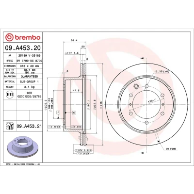 Imagem de BREMBO Disco de travão HYUNDAI: Terracan COATED DISC LINE 315mm 20mm 6 interior ventilado revestido 09.A453.21 52710H1000 Discos