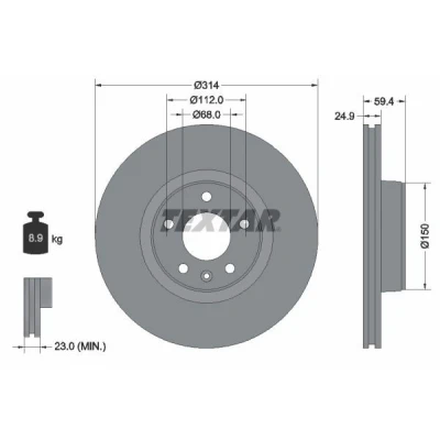 Imagem de TEXTAR PRO+ 92132205 Disco de travão 314 24,9 05/06 112 ventilado fora revestido alto carbono sem pernos fixação da roda, cubo roda