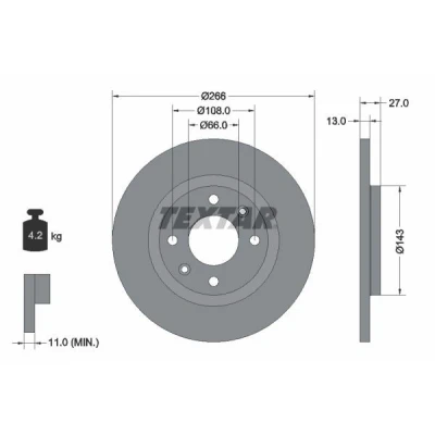 Imagem de TEXTAR PRO 92089103 Disco de travão 266 13 04/06 108 cheio revestido sem pernos fixação da roda, cubo roda CITROËN: C4 II Cactus