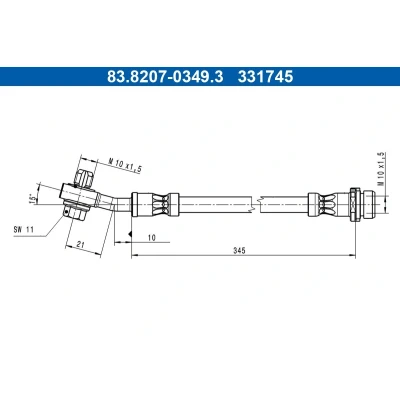 Imagem de ATE 83.8207 0349.3 Mangueira de Travão 345mm M10x1,5mm FORD: Kuga Mk3 2.5 Duratec Plug in Hybrid 4x4, Flex, FHEV
