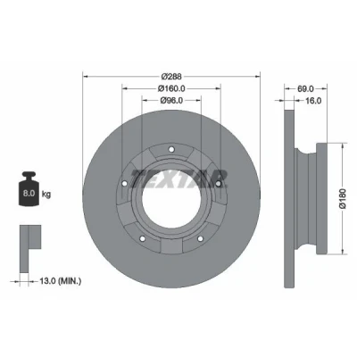 Imagem de TEXTAR 92316903 Disco de travão 288 16 05/05 160 cheio revestido com anel sensor do ABS, sem pernos fixação da roda, cubo roda