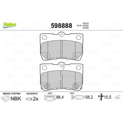 Imagem de VALEO 598888 Jogo de pastilhas para travão disco LEXUS: IS 2, GS III, CHRYSLER: 300C Sedan, Touring, LANCIA: Thema Sedan