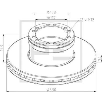 Imagem de PETERS ENNEPETAL 106.206 00A Disco de travão à frente 330 34 12 138 interior ventilado com anel sensor do ABS