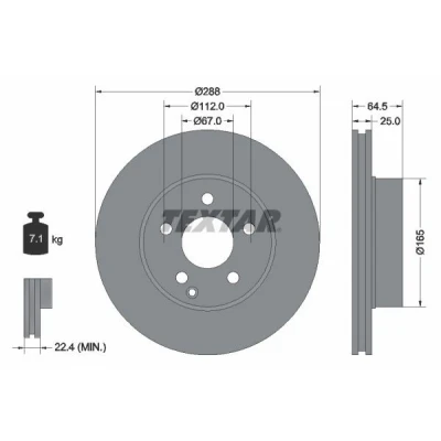 Imagem de TEXTAR PRO 92159603 Disco de travão 288 25 05/06 112 interior ventilado revestido sem pernos fixação da roda, cubo roda