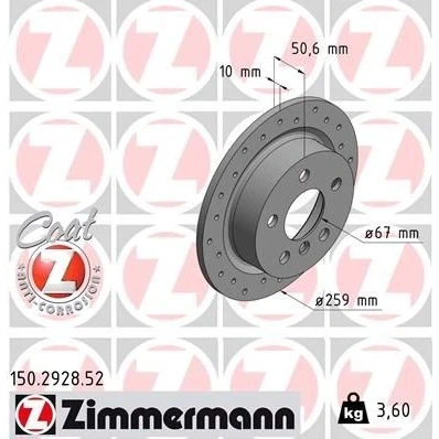 Imagem de ZIMMERMANN 150.2928.52 Disco de travão 259 10 5 6/5 112 cheio revestido alto carbono MINI: Hatchback, Cabrio