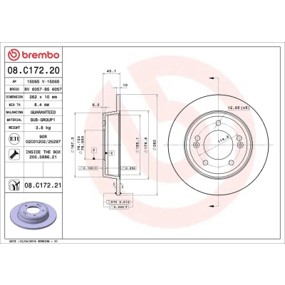 Imagem de BREMBO 08.C172.20 Disco de travão 262 10 5 cheio com parafusos KIA: cee‘d II Hatchback, Sportswagon, Pro Hatchback