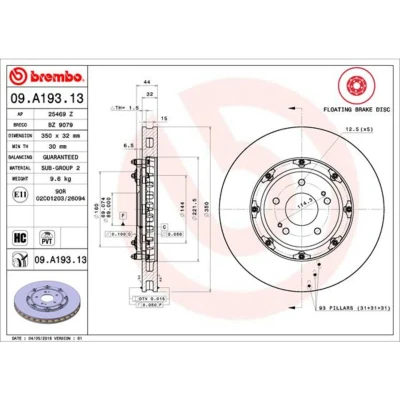 Imagem de BREMBO TWO PIECE FLOATING DISCS LINE 09.A193.13 disco de travão 350 32 5 interior ventilado, duas peças revestido alto carbono
