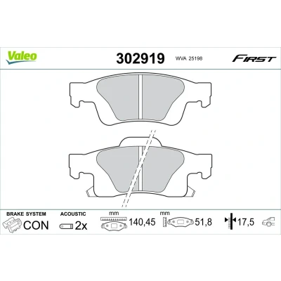 Imagem de VALEO 302919 Jogo de pastilhas para travão disco Eixo traseiro incl. contacto aviso desgaste sem parafusos, com chapa anti ruído