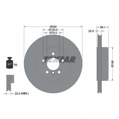 Imagem de TEXTAR PRO 92253903 Disco de travão 345 24 05/06 120 interior ventilado revestido sem pernos fixação da roda, cubo roda BMW: 5 Touring