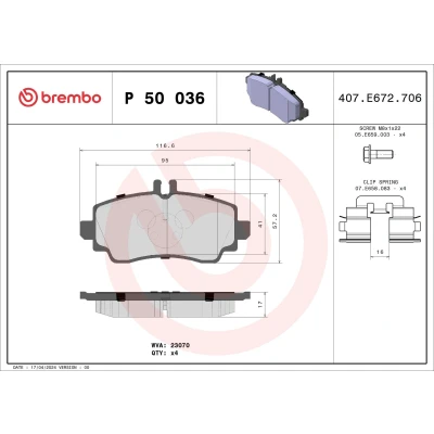 Imagem de BREMBO P 50 036 Jogo de pastilhas para travão disco preparado indicador aviso desgaste com parafusos pinça acessórios