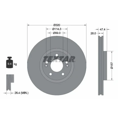 Imagem de TEXTAR 92237805 Disco de travão 320 28 05/07 114,3 interior ventilado revestido alto carbono sem pernos fixação da roda, cubo roda