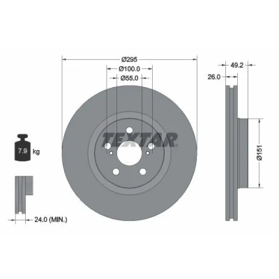 Imagem de TEXTAR PRO 92135603 Disco de travão 295 26 05/07 100 interior ventilado revestido sem pernos fixação da roda, cubo roda
