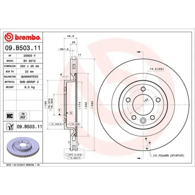 Imagem de BREMBO COATED DISC LINE 09.B503.11 Disco de travão 350 25 5 interior ventilado revestido alto carbono LAND ROVER: Range Rover 4
