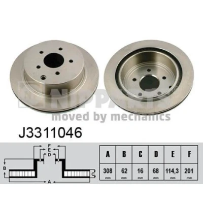 Imagem de NIPPARTS Disco de travão INFINITI: FX SUV, Q50 Sedan Eixo traseiro 308mm 16mm 5 114,3mm interior ventilado pintado J3311046 43206EG000,432062V70AC166
