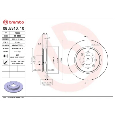 Imagem de BREMBO 08.B310.10 Disco de travão 260 9 4 cheio com parafusos HONDA: Jazz 3, Insight II Hatchback