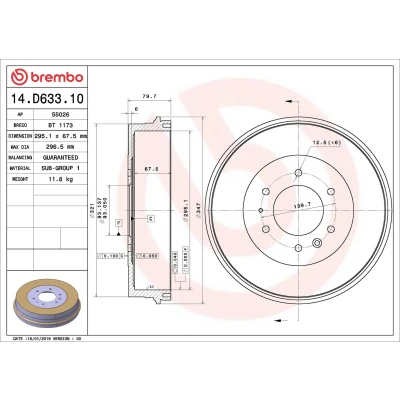 Imagem de BREMBO 14.D633.10 Tambor de Travão 295
