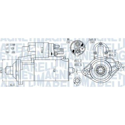 Imagem de MAGNETI MARELLI 063721512010 Motor de arranque 12 2 11 VOLKSWAGEN: GOLF 5, 6, Passat B6 Sedan, AUDI: A3 Hatchback, Sportback