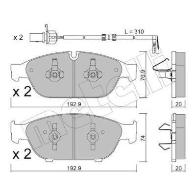 Imagem de METELLI 22 0953 0K Jogo de pastilhas para travão disco incl. contacto aviso desgaste AUDI: A6 C7 Avant, Sedan, Allroad