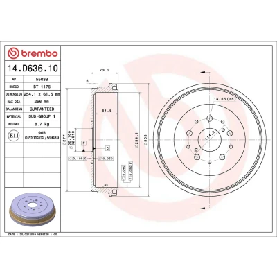 Imagem de BREMBO 14.D636.10 Tambor de Travão 254,1 TOYOTA: HILUX 3 Pick up