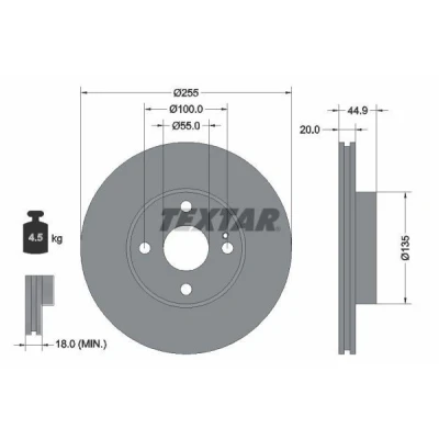 Imagem de TEXTAR 92096800 Disco de travão 255 20 04/05 100 interior ventilado sem o rolamento da roda, pernos fixação cubo roda