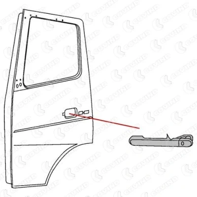 Imagem de DT Spare Parts 4.63272 Puxadores de Porta da mala do veículo, à frente e atrás MERCEDES BENZ: Vito Van, Minibus, Sprinter 4 T Van