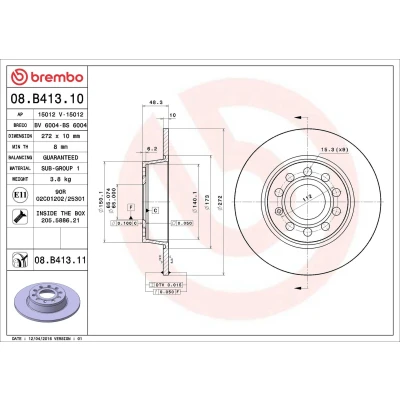 Imagem de BREMBO Disco de travão VOLKSWAGEN: GOLF 7, 6, Scirocco III, AUDI: Q2, A3 Hatchback, Sportback, SEAT: Leon II III ST 08.B413.10