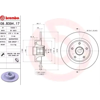 Imagem de BREMBO BEARING DISC LINE 08.B394.17 Disco de travão 270 10 5 cheio com jogo rolamentos roda, anel sensor do ABS RENAULT: MEGANE 2 Kombi