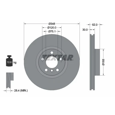 Imagem de TEXTAR PRO+ 92160905 Disco de travão 348 30 05/06 120 interior ventilado revestido alto carbono sem pernos fixação da roda, cubo roda