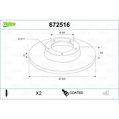 Imagem de VALEO 672516 Disco de travão Eixo traseiro 302 10 5 cheio revestido MITSUBISHI: Lancer 8 Limousine, Outlander 2 SUV,
