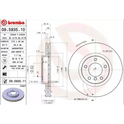 Imagem de BREMBO COATED DISC LINE 09.5935.11 Disco de travão 315 28 5 interior ventilado revestido com parafusos BMW: Z3 Coupe, 3 Sedan, Coupe