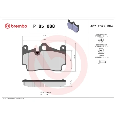 Imagem de BREMBO P 85 088 Jogo de pastilhas para travão disco PORSCHE: Cayenne, AUDI: Q7