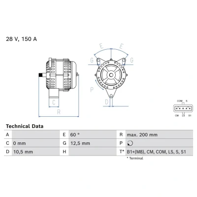 Imagem de BOSCH 0 986 085 300 Alternador 28V 150A